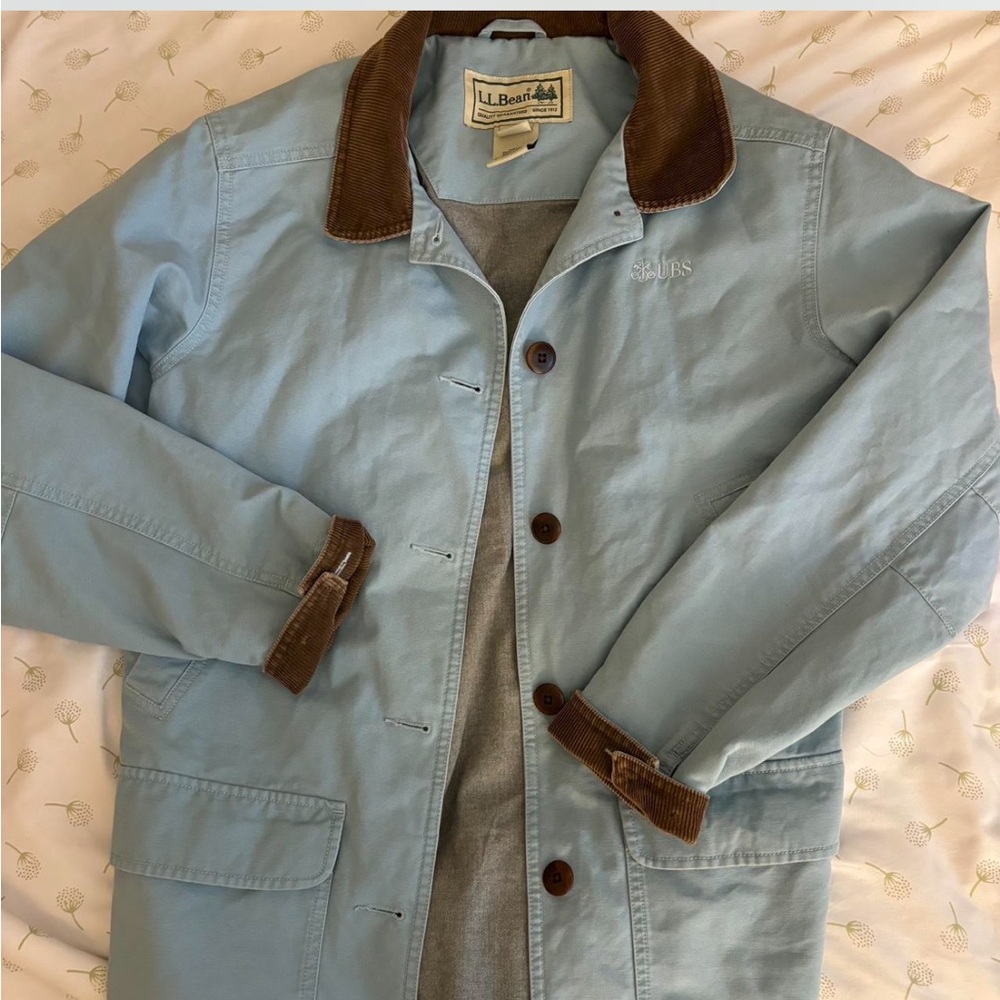 L.L. Bean Men's Sky Blue Jacket with Chocolate Trim